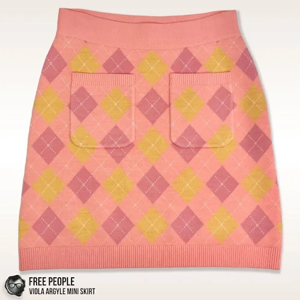 FREE PEOPLE FP ARGYLE VIOLA SWEATER MINI SKIRT IN PINK COMBO SIZE SMALL NEW
